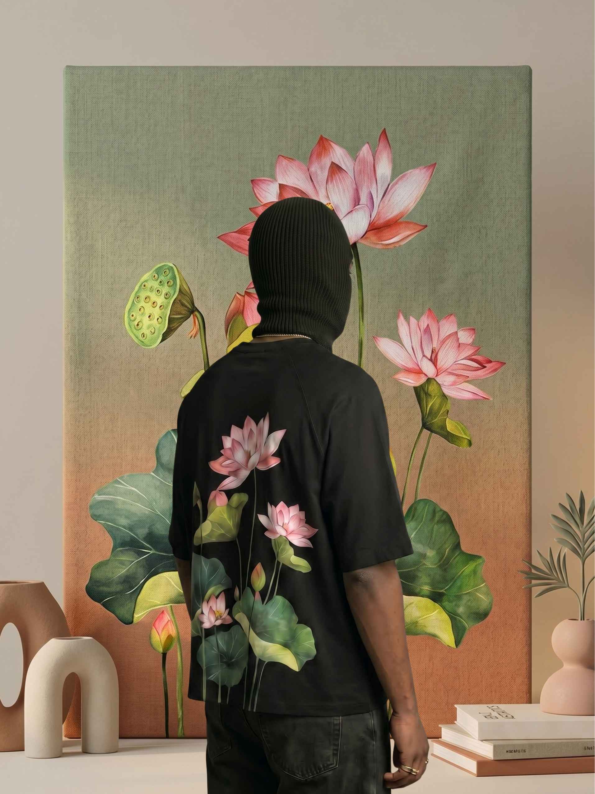 "White lotus"  Zero-G Raglan - Black