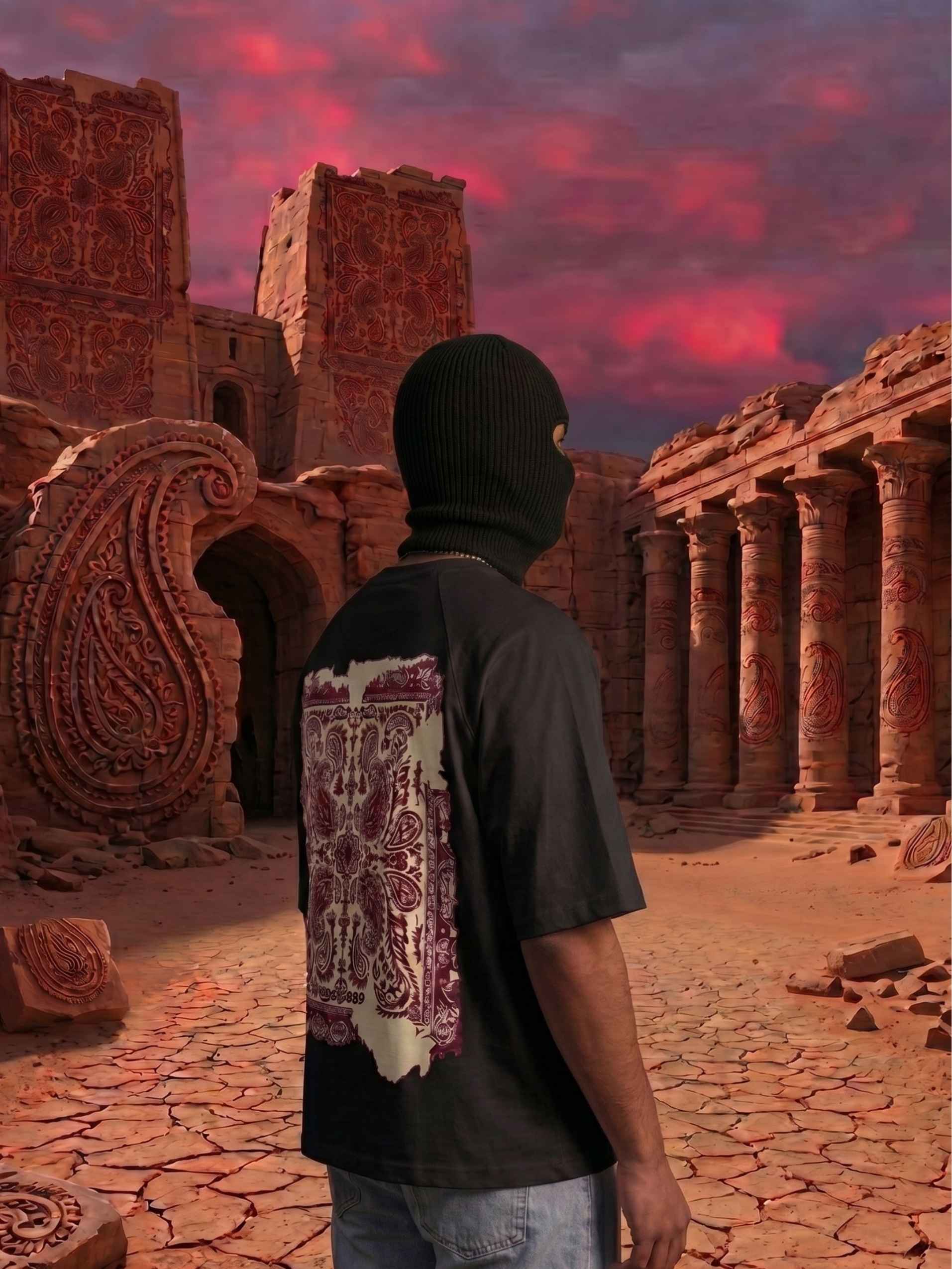 Ruins Tapestry Zero-G Raglan - Black
